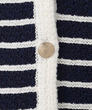 23区 【Oggi3月号掲載/洗える】ブークレコットン ニットジャケット ネイビー×オフ