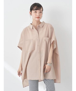 earth music&ecology 配色ステッチＢＩＧシャツ Beige