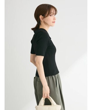 Green Parks ５分袖衿付きＺｉｐプルオーバー Black