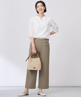 J.PRESS LADIES 【洗える・接触冷感・UVケア・吸水速乾・防透け】麻シェルドライ ワイドストレート マリン パンツ カーキ系