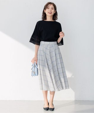 組曲 【洗える】シアーチェック スカート ベージュ系3