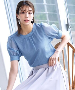 Tiaclasse 【洗える】ドビーシフォンパフスリーブブラウス ブルー