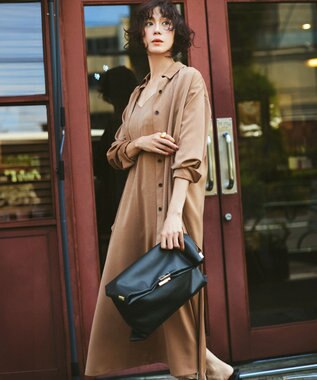 23区 L 【見上愛さん着用/洗える】スエーディーサテン キャミソール ワンピース キャメル系