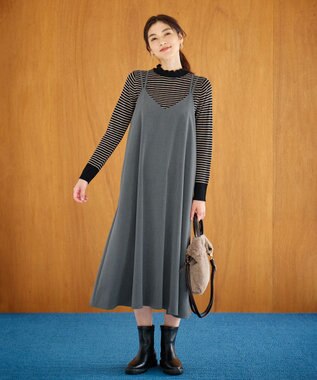 ANY 【洗濯機可/吸湿発熱】フリルネックリブニット ブラック×モカボーダー