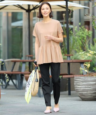 自由区 【XSサイズ～/洗える】クレープストレッチペプラム ニット ローズ系