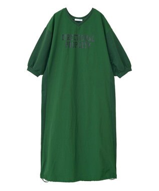 Green Parks ７分袖裏毛ドッキングロゴワンピース Green