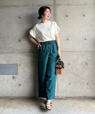 UNFILO L 【軽量/UVケア】ライトリネン ワイドパンツ パイングリーン系