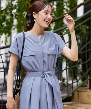 Tiaclasse 【洗える】フラップポケットワンピース ブルー