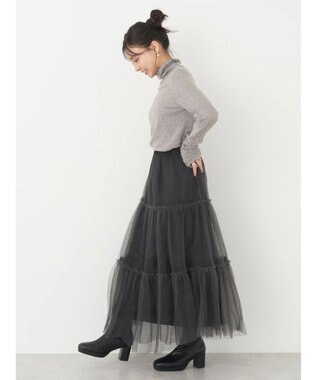 earth music&ecology 起毛レースハイネックインナー Gray Beige