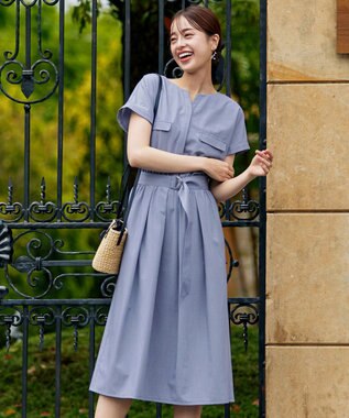 Tiaclasse 【洗える】フラップポケットワンピース ブルー