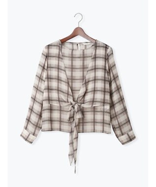 Te chichi ウエストリボンシアーチェックブラウス ブラウン