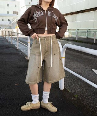 WEGO ウエストドロストダブルニーバギーハーフパンツ ベージュその他