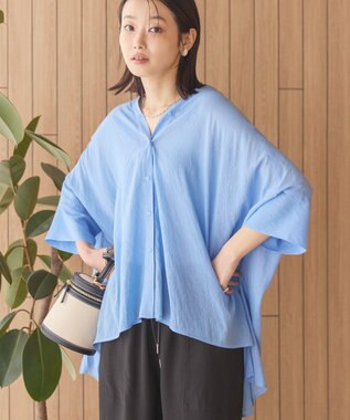 AMERICAN HOLIC 【接触冷感】Ｖネックシアー半袖ＢＩＧシャツ Sax