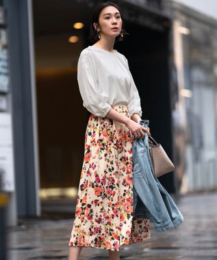 自由区 【XSサイズ～/洗える】ERICA楊柳プリント ギャザースカート ピンク系5