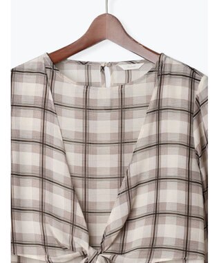 Te chichi ウエストリボンシアーチェックブラウス ブラウン