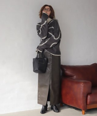 WEGO 【25年秋冬新作】ニュアンスライン配色プルオーバー ブラック中濃色