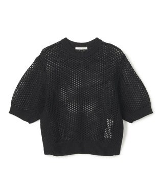 BEIGE， 【洗える】ALOE / コットンメッシュ半袖クルーネックニット Black