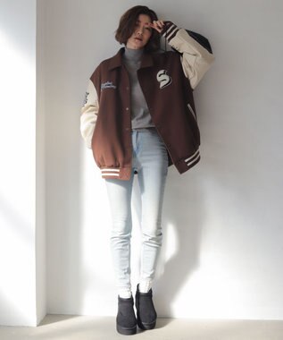 WEGO 【25年秋冬新作/ユニセックス着用ITEM/SMLサイズ展開】メルトンワッペンスタジャン ブラウン