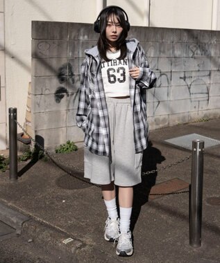 WEGO 【ユニセックス着用ITEM/MLサイズ展開】オンブレチェックフードシャツ（LS） ブラックチェック1