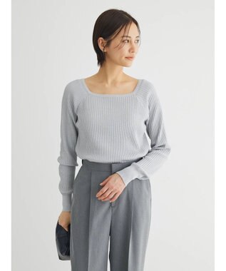 Green Parks 洗える　スクエアネックリブニットプルオーバー Light Gray