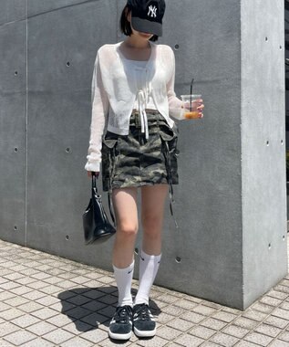 WEGO スパンコールメッシュニットカーデ ホワイト