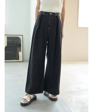 earth music&ecology タックホックデニムパンツ Black