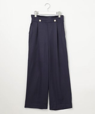 Feroux 【洗える】ウエストタックワイドパンツ ネイビー系