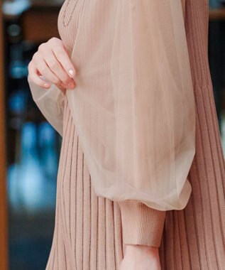 Tiaclasse チュールスリーブニットチュニック ピンク