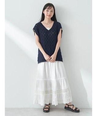 earth music&ecology クロッシェラインニットベスト Navy
