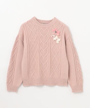 ANY KIDS リボン ケーブル ニット ピンク