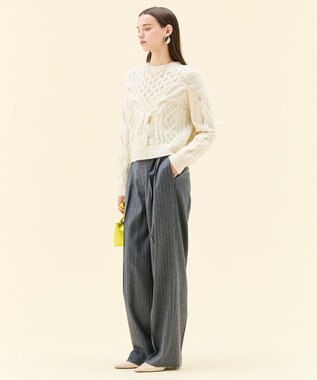 BEIGE， RULE / ウールカシミヤアラン編みクロップドニット Off White