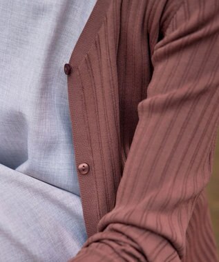 Tiaclasse 【洗える】ベルト付きランダムリブロングカーディガン ピンクブラウン