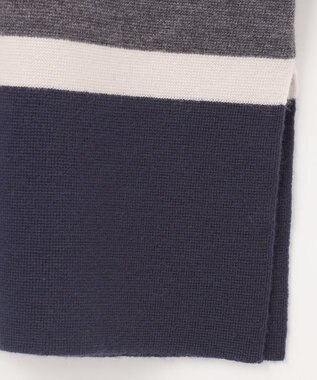 自由区 L 【セットアップ対応・洗える】ウールミラノボーダーチュニック丈 ニット グレー×シャンパンベージュ×ネイビー