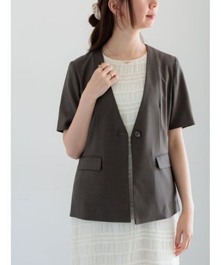 Te chichi 麻調Yカラージャケット チャコールグレー