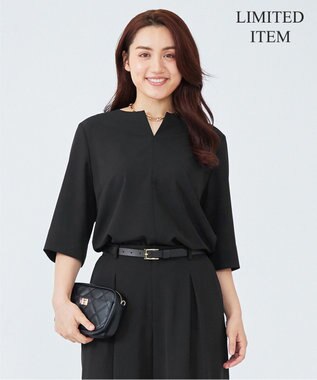 23区 L 【Lサイズ限定】ハイストレッチツイル ブラウス ブラック系