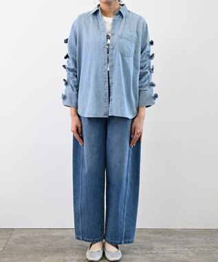 FORFORMO Ribbon Sleeve Denim Shirt リボンスリーブデニムシャツ ブルー