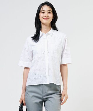 J.PRESS LADIES S 【一枚で着映え】エンブロイダリー ボクシーシャツ