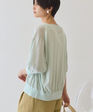 AMERICAN HOLIC 5分袖シアーVネックニットカーディガン Sax