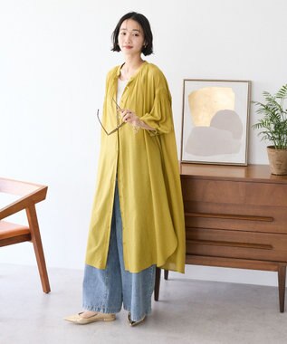 CRAFT STANDARD BOUTIQUE ヴィンテージボイル袖シャーリングワンピース Yellow