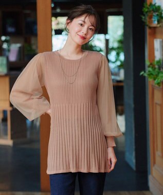 Tiaclasse チュールスリーブニットチュニック ピンク