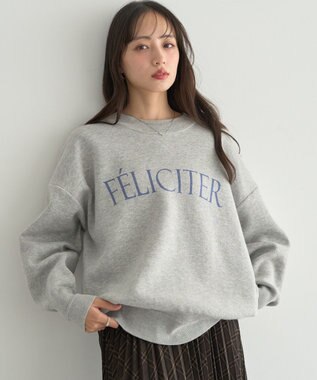 earth music&ecology 【洗濯機洗い可】スウェットライクロゴニットプルオーバー 杢グレー