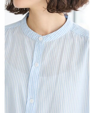 CRAFT STANDARD BOUTIQUE インド綿バンドカラーワンピース Stripe Sax