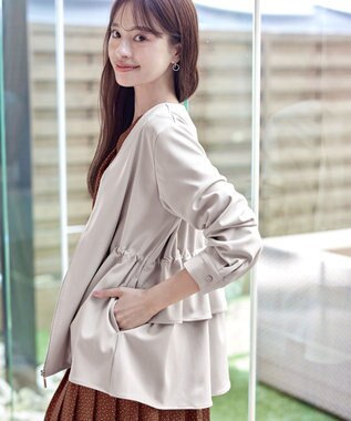 Tiaclasse L 【洗える】バックドロストフリルブルゾン グレージュ