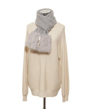 MOONBAT 【WEB限定】FURLA ウール100％×ベルト付きファーマフラー グレー