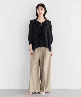 YECCA VECCA ラッフルリボンシアーブラウス Black