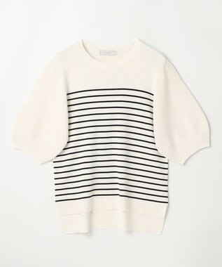 ANY パフスリーブニットプルオーバー オフ×ネイビー