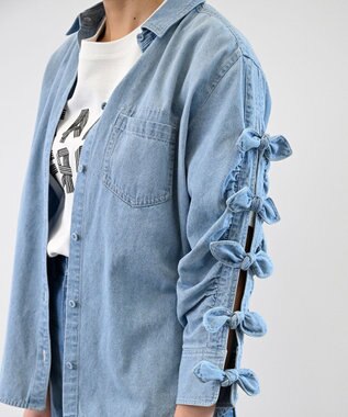 FORFORMO Ribbon Sleeve Denim Shirt リボンスリーブデニムシャツ ブルー