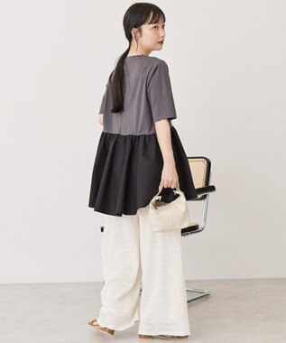 AMERICAN HOLIC 布帛切替ペプラム半袖プルオーバー Charcoal Gray