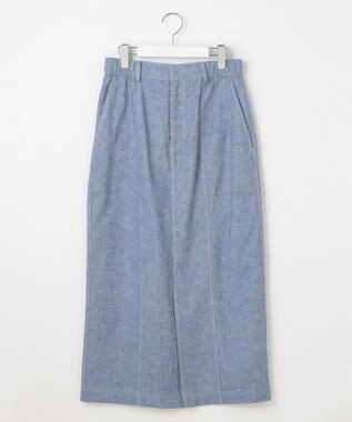 自由区 【洗える】コットンリネンシャンブレー スカート ライトブルー系