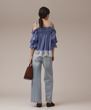 GRACE CONTINENTAL ギャザーフレアトップ ブルー